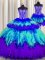 Three Piece Visible Boning Floor Length Multi-color Quinceanera Gowns Tulle Sleeveless Beading and Ruffles and Ruffled Layers and Sequins