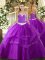 Lovely Purple Lace Up Sweet 16 Quinceanera Dress Appliques and Ruffled Layers Sleeveless Floor Length