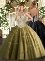 Brown Lace Up Quinceanera Gown Beading and Appliques Sleeveless Floor Length(SKU SJQDDT1051002BIZ)