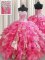 Unique Sequins Sweetheart Sleeveless Lace Up Vestidos de Quinceanera Hot Pink Organza