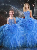 Baby Blue Sleeveless Beading and Ruffles Floor Length 15 Quinceanera Dress