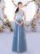 Romantic Blue Quinceanera Dama Dress Prom and Party and Wedding Party with Lace V-neck Sleeveless Lace Up