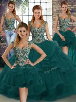 Classical Peacock Green Sleeveless Beading and Ruffles Floor Length Quinceanera Dresses(SKU SJQDDT2133008BIZ)