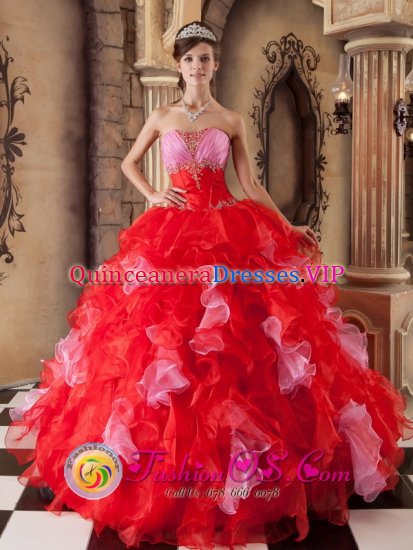 Teruel Spain Red Ball Gown Strapless Sweetheart Floor-length Organza Quinceanera Dress - Click Image to Close