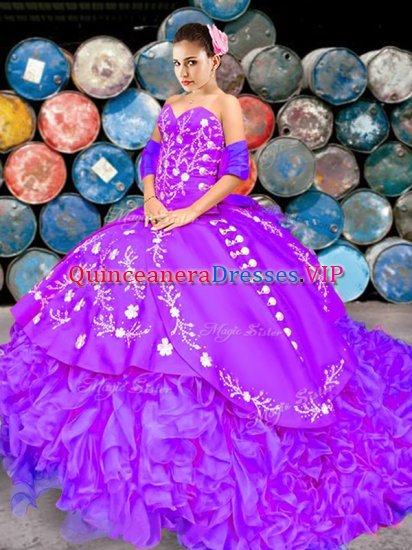 Noble Sweetheart Sleeveless Brush Train Lace Up Quinceanera Dress Lilac Organza - Click Image to Close