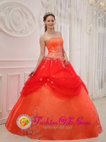 Avila Spain Appliques A-line Affordable Orange Red For Sweet Christmas Party Dress Taffeta and Tulle