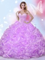 On Sale Sweetheart Sleeveless Fabric With Rolling Flowers Sweet 16 Quinceanera Dress Beading Lace Up
