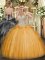 Fashionable Sleeveless Floor Length Beading and Ruffles Lace Up 15th Birthday Dress with Orange
