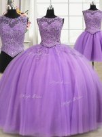 Stylish Three Piece Scoop Sleeveless Tulle 15 Quinceanera Dress Beading and Appliques Lace Up(SKU PSSW0521KC002BIZ)