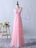 Traditional Baby Pink Zipper Court Dresses for Sweet 16 Ruffles and Ruching Sleeveless Floor Length