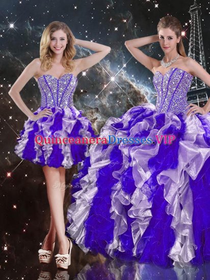 Multi-color Lace Up Sweetheart Beading and Ruffles Vestidos de Quinceanera Organza Sleeveless - Click Image to Close