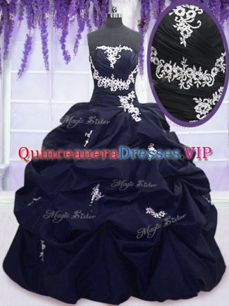 Adorable Navy Blue Strapless Neckline Appliques and Pick Ups 15 Quinceanera Dress Sleeveless Lace Up