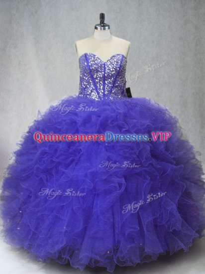 Sweetheart Sleeveless Quinceanera Dresses Floor Length Beading and Ruffles Purple Tulle - Click Image to Close