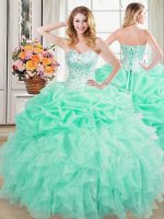 Pick Ups Floor Length Ball Gowns Sleeveless Apple Green Quince Ball Gowns Lace Up