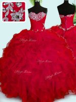 Sweetheart Sleeveless Lace Up Quinceanera Gown Red Organza