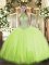 Sleeveless Tulle Floor Length Lace Up Sweet 16 Dress in Yellow Green with Beading