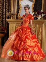 Brick New Jersey/ NJ Appliques and Beading Decorate Bodice Luxurious Orange Quinceanera Dress Pick-ups Sweetheart Taffeta Ball Gown(SKU QDML069-JBIZ)