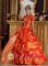 Brick New Jersey/ NJ Appliques and Beading Decorate Bodice Luxurious Orange Quinceanera Dress Pick-ups Sweetheart Taffeta Ball Gown