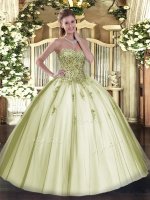 Tulle Sweetheart Sleeveless Lace Up Beading Vestidos de Quinceanera in Olive Green