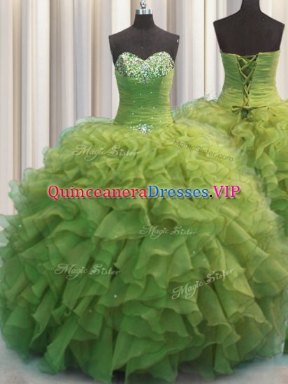 Pretty Beaded Bust Sweetheart Sleeveless Organza Ball Gown Prom Dress Beading and Ruffles Lace Up - Click Image to Close