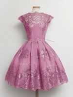 Knee Length Lilac Damas Dress Tulle Cap Sleeves Lace