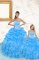 Baby Blue Ball Gowns Sweetheart Sleeveless Organza Floor Length Lace Up Beading and Ruffles and Pick Ups Quinceanera Gowns