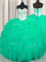 Adorable Turquoise Sweetheart Lace Up Beading and Ruffles Vestidos de Quinceanera Sleeveless