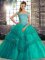 Turquoise Tulle Lace Up Off The Shoulder Sleeveless Quinceanera Gown Brush Train Beading and Lace