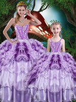 Multi-color Ball Gowns Organza Sweetheart Sleeveless Beading and Ruffles and Ruffled Layers Floor Length Lace Up Ball Gown Prom Dress