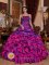 Fenwick Island Delaware/ DE Discount Purple and Fuchsia Quinceanera Dress With Embroidery Decorate Straps Multi-color Ruffles Ball Gown