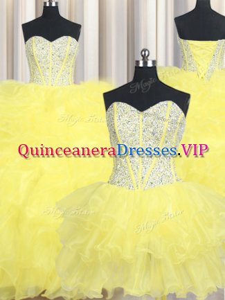 Dramatic Three Piece Sleeveless Lace Up Floor Length Beading and Ruffles Sweet 16 Dress