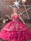 Hot Sale Hot Pink Satin and Organza Lace Up Little Girl Pageant Dress Sleeveless Floor Length Embroidery and Ruffled Layers
