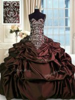 Best Selling Burgundy Sweetheart Zipper Beading and Embroidery and Pick Ups Quinceanera Dress Sleeveless