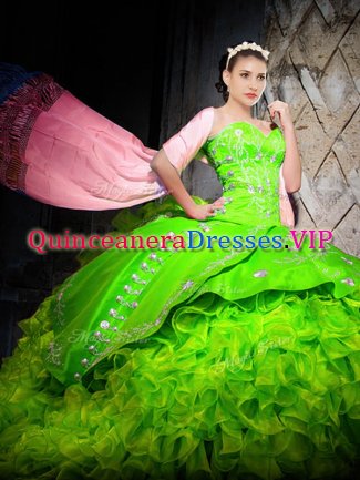 Sleeveless Organza Brush Train Lace Up Sweet 16 Quinceanera Dress for Military Ball and Sweet 16 and Quinceanera