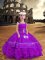 Beauteous Purple Satin and Organza Zipper Little Girls Pageant Dress Sleeveless Floor Length Embroidery and Ruffled Layers