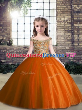Rust Red Sleeveless Floor Length Appliques Lace Up Pageant Dress for Girls