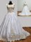 Nice White Quince Ball Gowns Military Ball and Sweet 16 and Quinceanera with Embroidery Square Sleeveless Brush Train Zipper