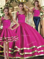 New Style Fuchsia Sleeveless Ruffled Layers Floor Length Sweet 16 Quinceanera Dress