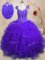 Best Purple Lace Up Square Beading and Ruffles and Sequins 15 Quinceanera Dress Tulle Cap Sleeves