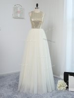 Scoop Sleeveless Tulle Dama Dress for Quinceanera Sequins Backless