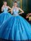 Floor Length Two Pieces Sleeveless Baby Blue 15 Quinceanera Dress Lace Up