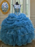 Elegant Scoop Sleeveless Lace Up Floor Length Beading and Ruffles and Pick Ups 15 Quinceanera Dress(SKU PSSW0124-1BIZ)