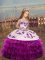 Hot Sale Fuchsia Organza Lace Up Pageant Gowns For Girls Sleeveless Floor Length Embroidery and Ruffled Layers and Bowknot