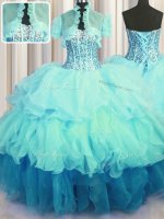 Enchanting Visible Boning Bling-bling Multi-color Sweet 16 Dresses Military Ball and Sweet 16 and Quinceanera with Beading and Ruffled Layers Sweetheart Sleeveless Lace Up