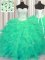 Floor Length Turquoise 15th Birthday Dress Organza Sleeveless Beading and Ruffles