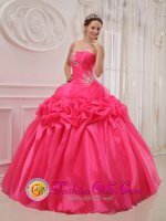 Banda del Rio Sali Argentina Ruched and Beading For Popular Hot Pink Quinceanera Dress With Taffeta and organza