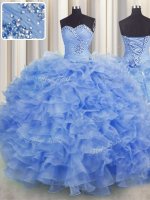Modern Sleeveless Lace Up Floor Length Beading and Ruffles Quinceanera Gown