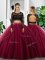 Popular Long Sleeves Floor Length Lace and Ruching Backless 15th Birthday Dress with Fuchsia