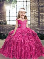 Organza Sleeveless Floor Length Kids Formal Wear and Beading and Ruffles