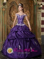 Hilliard Ohio/OH Sweet Off Shoulder Taffeta Quinceanera Dress For Sweet 16 Quinceanera With Appliques Decorate(SKU QDZY135-IBIZ)